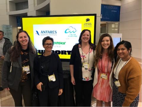 Members of the COL team: Nicole Palma (Program Specialist), Sonya Legg (Director), Melissa Brodeur (Program Manager), Masha Edmondson (Program Specialist), and Kruti Desai (Program Specialist), consecutively, at the Capitol Hill Ocean Week Conference.